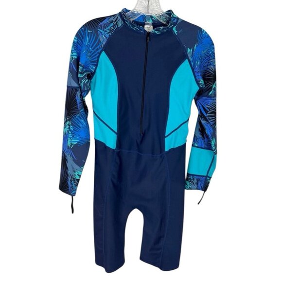 Sbart Women's XL Swim Rashguard One-Piece Shorty LS Blue EUC - Picture 2 of 11